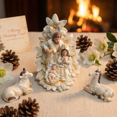 Holy Family Nativity Figurine Set - 3-Piece Resin Christmas Religious Decor