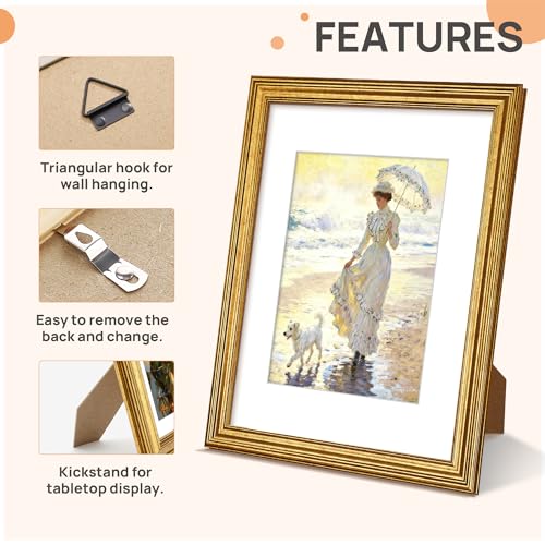 upsimples 8.5x11 Vintage Gold Picture Frame for Wall or Tabletop Display