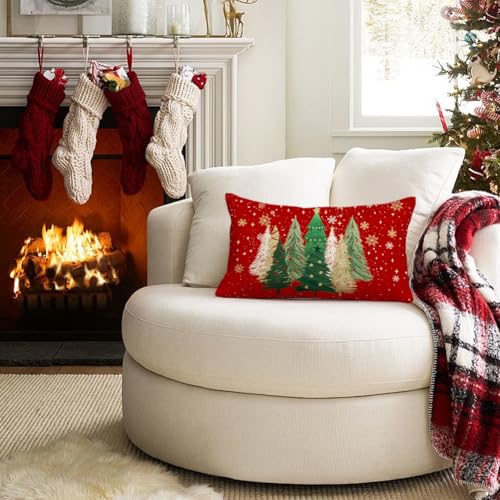 Christmas Pillow Cover 12x20 Inch Waterproof Red Gold Decor
