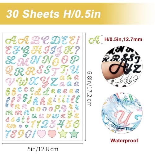 Averzella Cursive Letter Stickers 0.5 Inch Waterproof Vinyl Alphabet Set