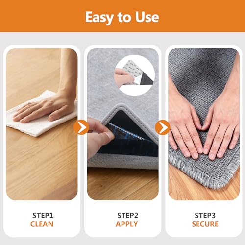 Tiergrade 12 Pcs Non-Slip Rug Tape Set, Reusable Adhesive Carpet Grippers for Hardwood & Tiles