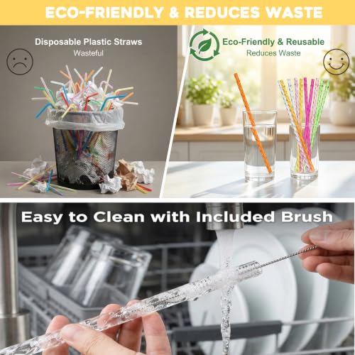 Haundry 24 Pack 11" Reusable Swirl Straws - Colorful PETG Replacement Straws