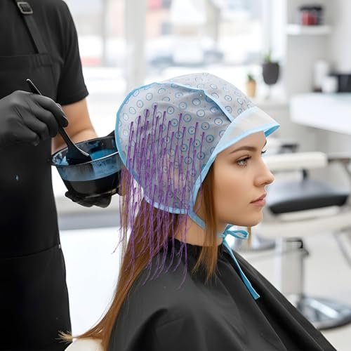 Hair Highlighting Cap and Crochet Hook Kit for Salon and DIY Dyeing