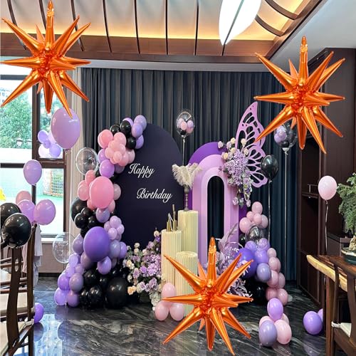 Orange Star Foil Balloons 22 Inch 14-Pointed 4D Cone Shape Party Decorations