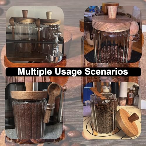 3DSKY 20.3 Oz Glass Coffee Canister with Wooden Lid and Matching Spoon