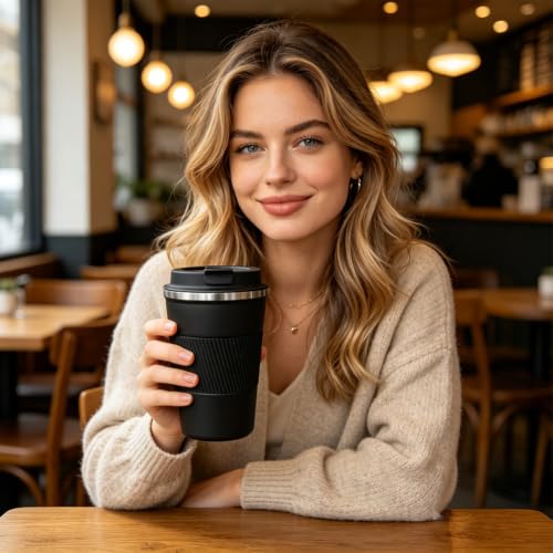 12oz Stainless Steel Travel Mug with Leak Proof Lid - Insulated Coffee Cup for Car & Office