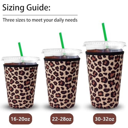 XccMe Leopard Iced Coffee Insulator Sleeve 3-Pack - Size Variation