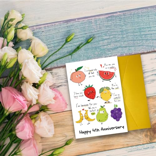 Cute 4th Anniversary Card for Him Her - Funny Fruit Pun Design