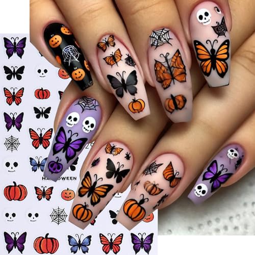 TailaiMei 6 Sheets Halloween Nail Stickers Pumpkin Bat Self-Adhesive Decals