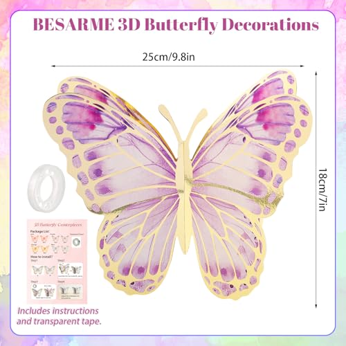 BESARME 12 Pcs Large 3D Butterfly Decorations - 9.8x7.1 in