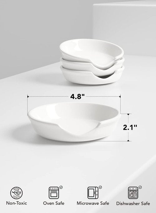 LE TAUCI Ceramic Spoon Rest - 4.8 Inch Kitchen Utensil Holder | Set of 4, White Home Accessories