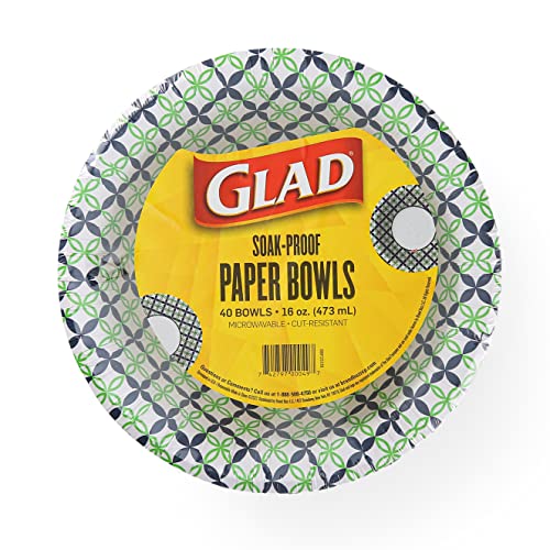 Glad 16 Oz Round Disposable Paper Bowls, Happy Daisies, 40 Count