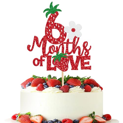 Strawberry Happy 6 Months Cake Topper - Half Birthday Decoration