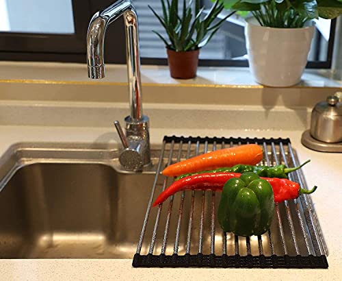 Roll-Up Dish Drying Rack - 17.7" x 11.2" Stainless Steel Over-Sink Mat
