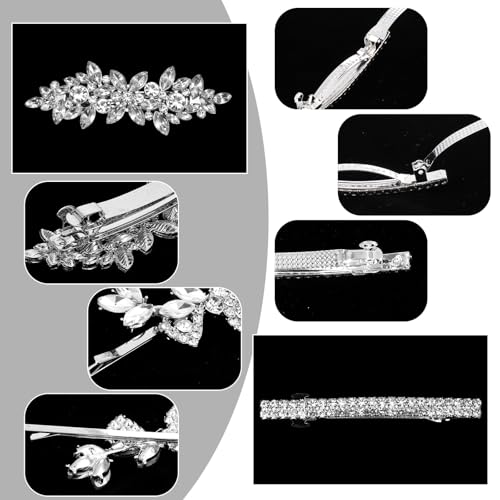 YBEATY 4 Pcs Rhinestone Leaf Hair Pins Silver Crystal Bridal Barrettes