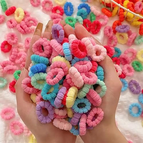 Tihzheoy 500 PCS Multicolor Cotton Hair Ties - Soft No-Crease Baby & Kids Hair Elastics