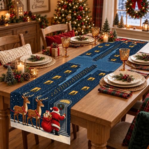 Christmas Night Santa Reindeer Table Runner 13 x 108 Inch Holiday Decor - Variation of THIS listing
