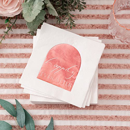 Happily Ever After Rose Gold Foil Cocktail Napkins - 50 Count
