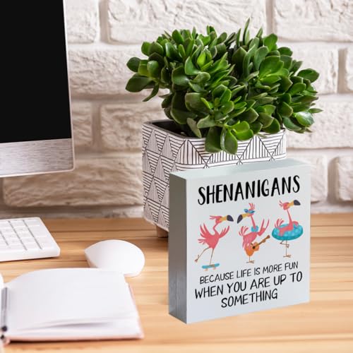 Funny Flamingo Wooden Box Sign for Summer Home Decor - 5x5 Inches