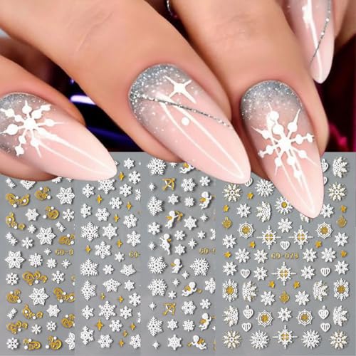 Christmas Snowflake Nail Art Stickers 12 Sheets Embossed Self-Adhesive Decals