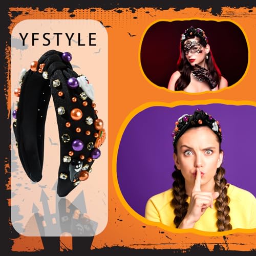 yfstyle Halloween Pumpkin Ghost Rhinestone Knotted Headband