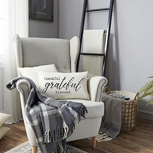 Thankful Grateful Blessed Farmhouse Lumbar Pillow Cover 12x20 Linen
