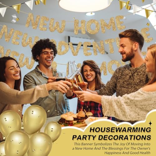 New Home New Adventure New Memories Glitter Banner, Champagne Gold