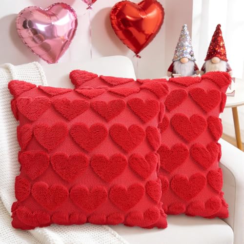 Aolime Valentine's Day Red Heart Pillow Covers, 18x18 Set of 2