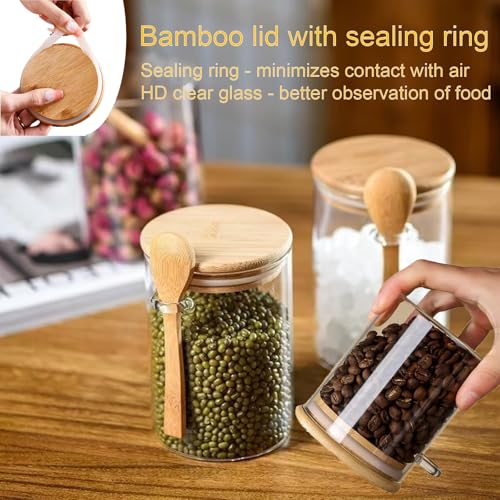 CNWSGEM Glass Sugar Bowl with Bamboo Lid & Spoon - 25.36 FL OZ