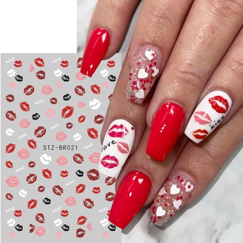 Valentine Nail Stickers - 6 Sheets 3D Self-Adhesive Heart & Lip Decals