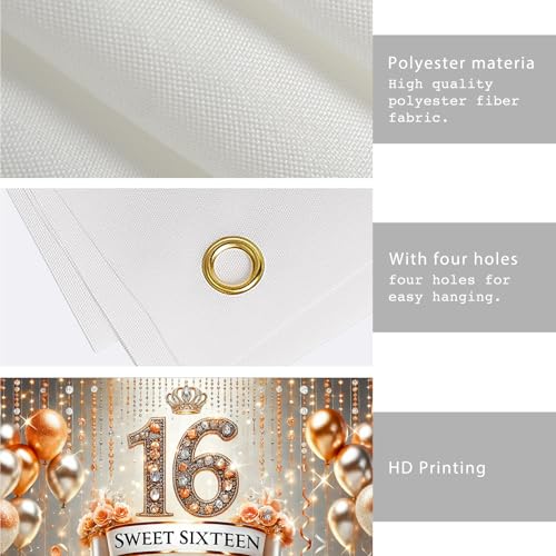 Nuxovilar 16th Birthday Sparkle Banner - 71x43 Inch Polyester Decor