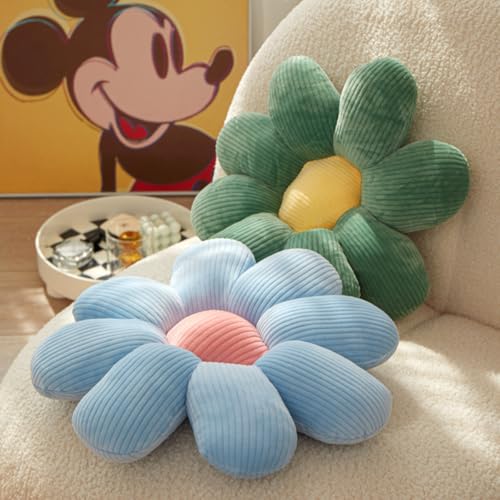 Blue Flower Shaped Throw Pillow - Cute Daisy Floor Cushion 14.9"