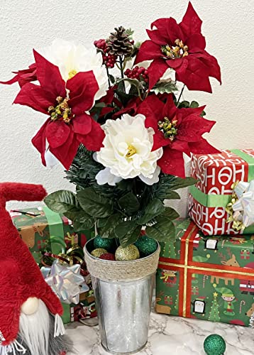 Artificial Poinsettia Flower Bouquet Set of 2 for Christmas Decor