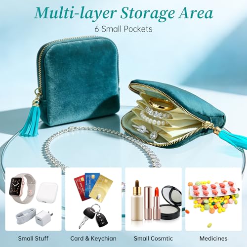 Small Travel Jewelry Case - Portable Velvet Jewelry Pouch, Blue