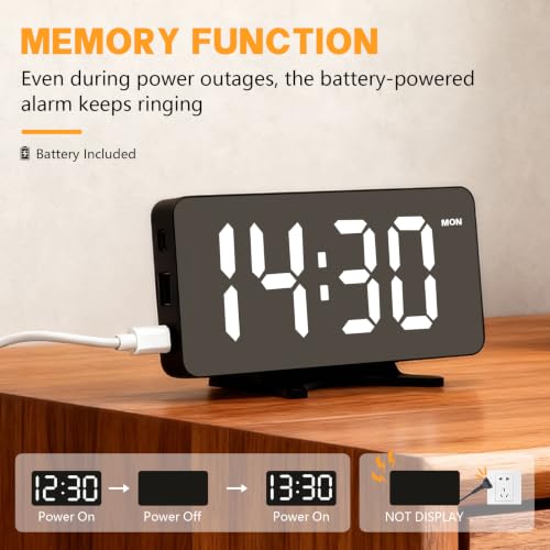 RUENVUE Digital Alarm Clock, Dimmable Dual Alarm for Bedroom, Black