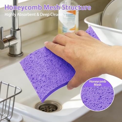 Spunspon S-Shaped Cellulose Scrub Sponges - 6 Pack, Purple Heavy Duty