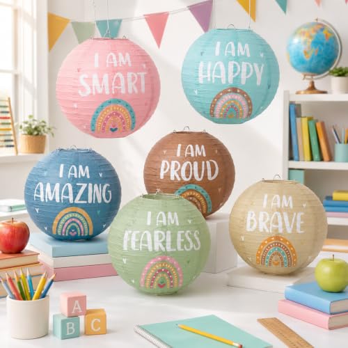 6 Pcs 8-Inch Boho Inspirational Hanging Paper Lanterns for Classroom Decor