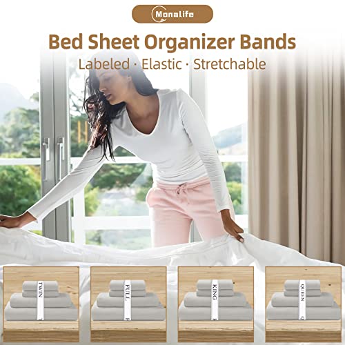 Twin Bed Sheet Organizer Bands 4 Pack - Elastic Linen Closet Storage Keepers