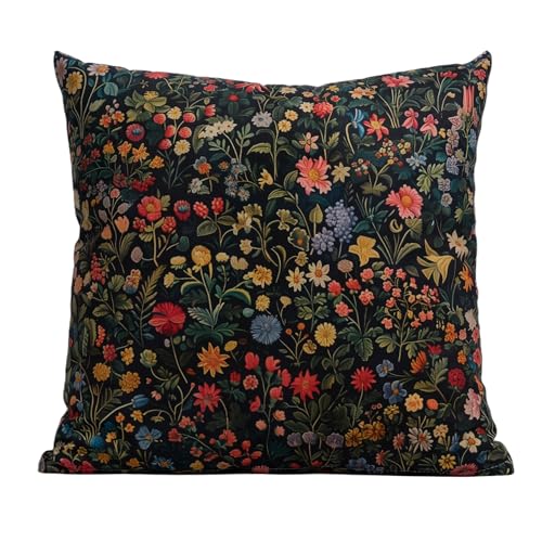 WEPTIV Dark Floral Velvet Pillow Cover, 18x18 Moody Wildflower Cushion Case