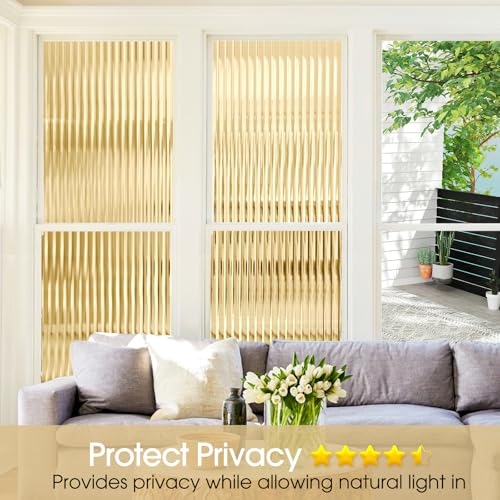 Coavas 3D Fluted Glass Window Privacy Film - Umber, 17.5x78.7 Inch