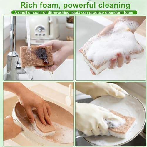 Eco-Friendly Natural Kitchen Sponges 12-Pack – Biodegradable Dual-Layer Dish Scrubbers