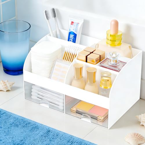 DIRZHX White Makeup Organizer with 2 Drawers - Compact Vanity Storage