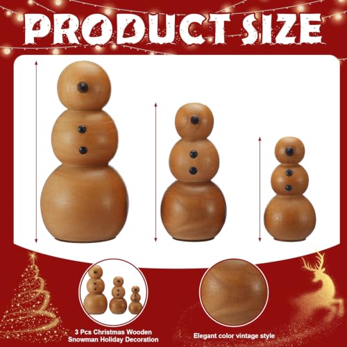 3 Pcs Wooden Snowman Christmas Decorations Handcrafted Rustic Figurines - 7.5'', 5.6'', 4.2''