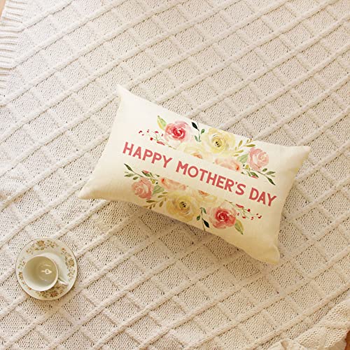 Mother's Day Floral Wreath Throw Pillow Cover 12x20 Inch - Gift Cushion Case for Home Decor