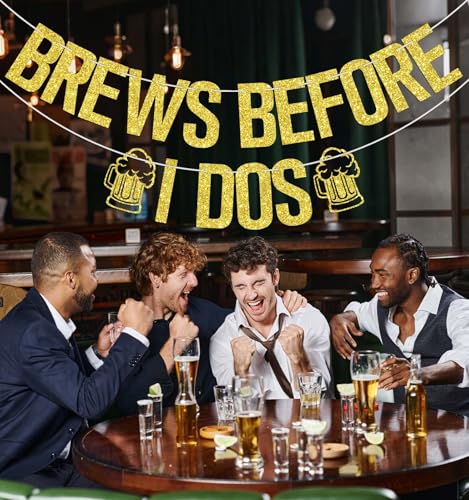 Brews Before I Dos Beer Themed Party Banner - Gold Glitter