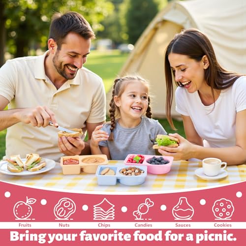 FACAJO 3-Piece Reusable Silicone Snack Containers - Dual Compartment