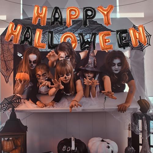 Happy Halloween Foil Balloon Banner Brown and Black Spooky Party Decor