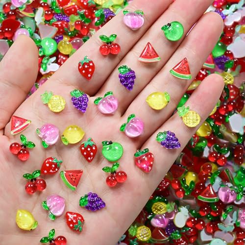 GUAACCB 100Pcs 3D Fruit Nail Charms Resin Summer Nail Art Gems
