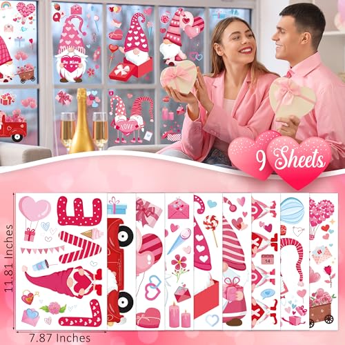 Valentine's Gnome Window Clings - 80PCS Double-Sided Stickers Set