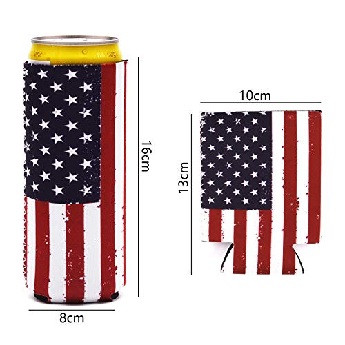 USA Flag Can Coolers - 6 Pack Reusable Neoprene Drink Sleeves
